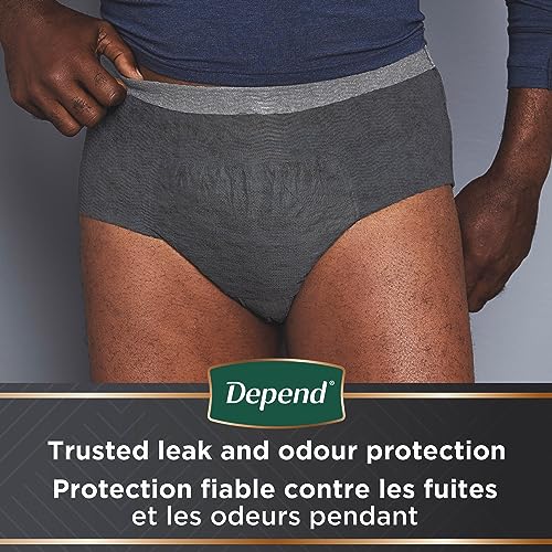 Depend Real Fit Adult Incontinence Underwear for Men, Maximum Absorbency, Small/Medium, Black & Grey, 14 Count