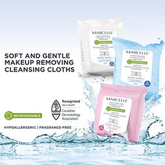 Marcelle Biodegradable and Recyclable Ultra-Gentle Makeup Removing Cloths, Sensitive Skin, Fragrance-Free, Hypoallergenic, 25 Wipes