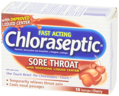 Chloraseptic Fast Acting Sore Throat Lozenges with Soothing Liquid Centre, Cherry Flavour, 15 Lozenges