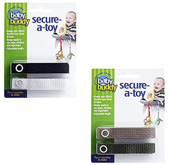 Baby Buddy 4-Count Secure-A-Toy Straps, Black/White/Tan/Olive, 4-Pack (Packaging May Vary)