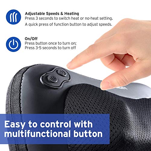 Etekcity Back Neck Massager Shiatsu Kneading Massage Pillow with 8 Heated Bi-directional Nodes Body Lower Back Shoulder, Adjustable Intensity with Heat, Gifts for Family, 2-Year Warranty, FDA Approved, Black