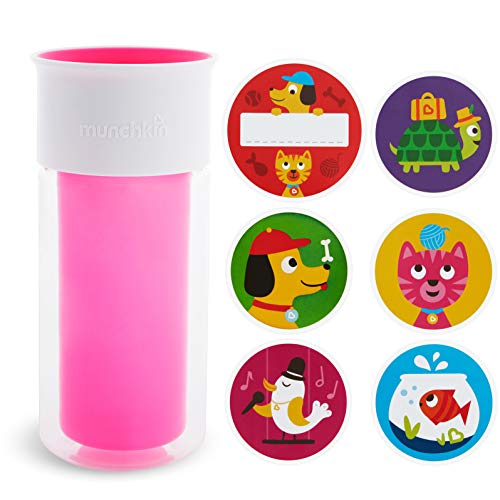 Munchkin Miracle 360 Insulated Sippy Cup, Includes Stickers to Customize Cup, 9 Ounce, Pink