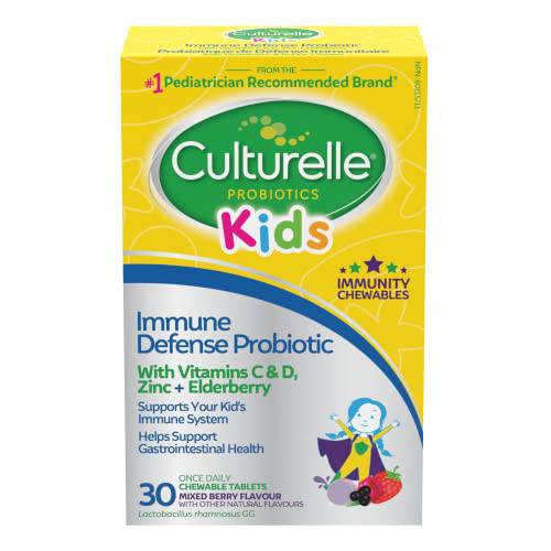 Culturelle Kids Immune Defense, Probiotic + Elderberry, Vitamin C and Zinc, Immune Support for Kids, Mixed Berry Chewables, 30 count