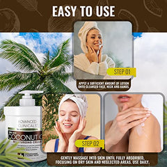 Advanced Clinicals Coconut Oil Cream Face & Body Anti Aging Moisturizing Skin Care Lotion, Intense Firming Coconut Oil Moisturizer Skincare Balm For Age Spots, Dry Skin & Sun Damaged Skin, Large 16Oz