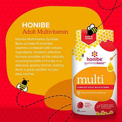 Honibe Complete Adult Multivitamin Gummies | Honey-Based Vitamins Made in Canada | Chewable Gummy Multivitamins for Women or Men | Daily Essential Vitamins and Minerals | Vegetarian Vitamin Gummies | 70 gummies |