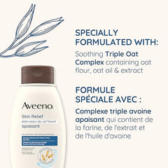 Aveeno Body Wash, Active Naturals Unscented Skin Relief Body Wash for Dry and Sensitive Skin, Fragrance Free, Hypoallergenic, Dye Free, Large Bottle, 532ML (Packaging May Vary)