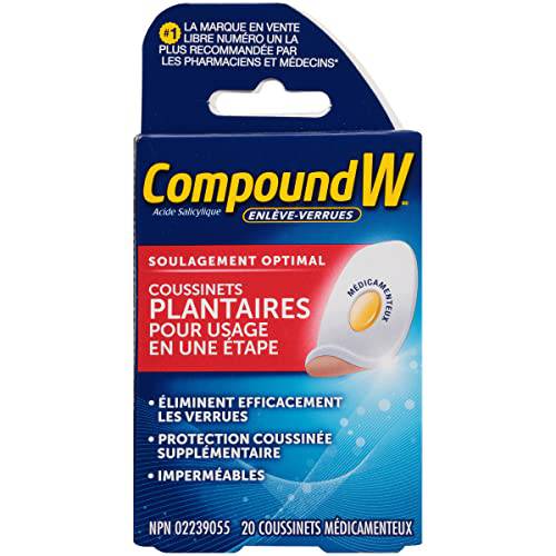 Compound W Wart Remover One Step Medicated Foot Pads- 20 Count - With Salicylic Acid, Maximum Strength, Effective Wart Removal