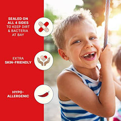 Elastoplast Sensitive Kids XL Bandages | 10 Strips | Extra Skin-friendly | Larger Pad for Better Coverage | Soft & Breathable Material | Hypoallergenic | Painless to Remove | Bacteria Shield | Latex Free