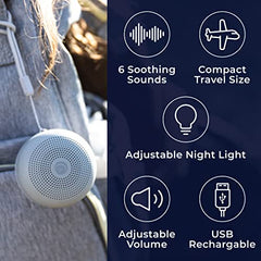 Yogasleep Travel Mini Portable White Noise Sound Machine - 6 Soothing Sounds - Soft Dimmable Night Light - Compact Sleep Therapy for Adults and Baby - USB Rechargeable - Lanyard for Easy Hanging (Gray)