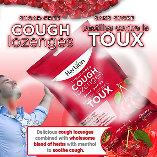 Herbion Naturals Sugar-Free Cough Lozenges with Natural Cherry Flavour, 25 Lozenges - Relieves Cough and Nasal Congestion; Soothes Sore Throat; For Adults and Children 12 years and above
