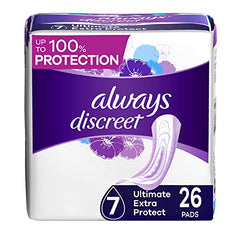 Always Discreet, Incontinence & Postpartum Pads For Women, Size 7 Drops, Ultimate Extra Absorbency, 26 Count