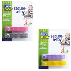 Baby Buddy 4-Count Secure-A-Toy Straps, Pink/Gray/Lilac/Yellow, 4-Pack