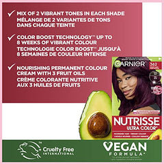 Garnier Nutrisse Ultra Color Permanent Hair Dye, Double Tone Reds Burgundy Garnet (Shade 362), Vibrant Color Enriched with Avocado Oil - 1 Application