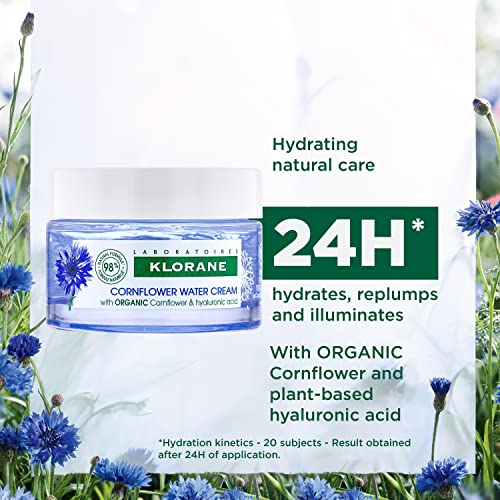 Klorane - Cornflower Water Cream with Organic Cornflower & 100% Plant-Based Hyaluronic Acid - All Skin Types, Face and Eyes, Paraben & Silicone-Free - 50ml