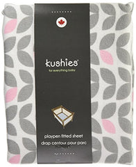 Kushies Pack N Play Playard Sheet, Soft 100% breathable cotton flannel, Made in Canada, Grey Petal