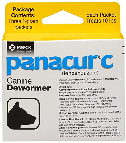 Panacur C Canine Dewormer (Fenbendazole), 1 Gram, Yellow, 3 Count (Pack of 1)