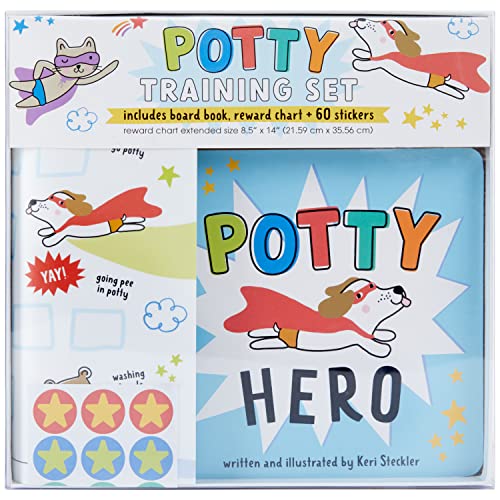 C.R. Gibson BTBB-24938 Hero Board Book, Wall Reward Chart, and Sticker Potty Training Supplies Set for Toddlers, Multicolor, 4pcs