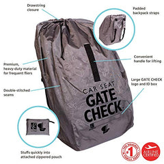 J.L. Childress DELUXE Gate Check Bag for Car Seats - Premium Heavy-Duty Durable Air Travel Bag, Backpack Straps - Fits Convertible Car Seats, Infant carriers and Booster Seats, Grey