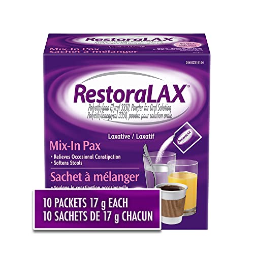 RestoraLAX Powder Laxative, Effective Relief, No Taste, No Grit, No Gas, No Bloating, No Cramps, No Sudden Urge, Convenient 10 Single Dose Sachets