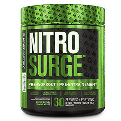 NITROSURGE Pre Workout Supplement - Endless Energy, Instant Strength Gains, Clear Focus, Intense Pumps - Nitric Oxide Booster & Preworkout Powder with Beta Alanine - 30 Servings, Green Apple