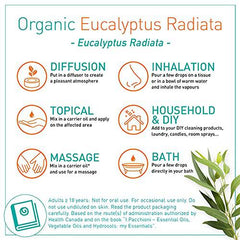 PURESSENTIEL - Eucalyptus Radiata Organic Essential Oil - Used in aromatherapy to help relieve colds, cough and headaches - 100% pure and from natural sources - 10ml