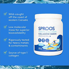 Sproos Premium Marine Collagen Peptide Powder | Wild-Caught, Non-GMO and Gluten-Free | Unflavored and Odorless (400 g Tub)