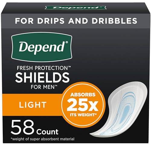 Depend Incontinence Shields for Men, Light Absorbency Disposable Pads, 58 Count