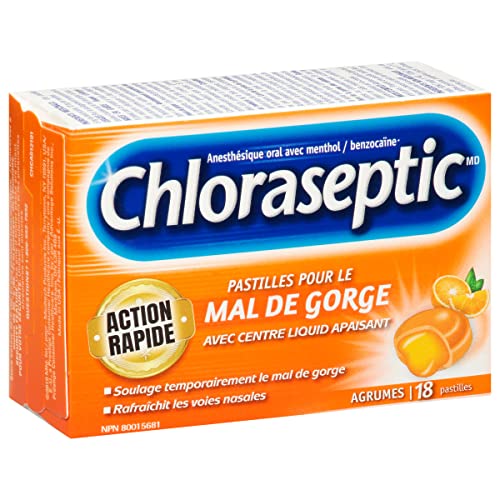 Chloraseptic Fast Acting Sore Throat Lozenges with Soothing Liquid Centre, Citrus Flavour, 18 Lozenges