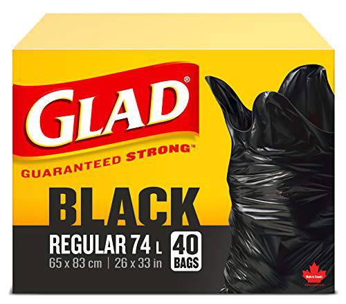 Glad Black Garbage Bags - Regular 74 Litres - 40 Trash Bags - Zecoya