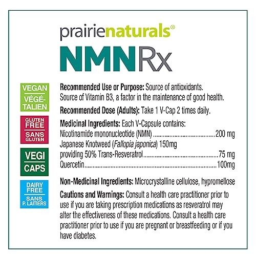 PRAIRIE NATURALS NMN Rx 200mg w/Quercetin+Resveratrol 30 Count, 30 CT