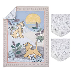 Disney Lion King Leader of The Pack Taupe and Green Simba and Nala Sunset and Leaves 3 Piece Nursery Mini Crib Bedding Set - Comforter and Two Fitted Mini Crib Sheets (7512740P)