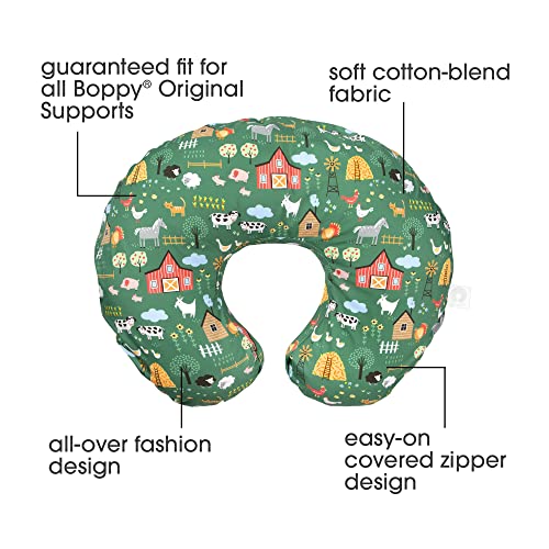 Boppy Nursing Pillow Cover, Green Farm, Cotton Blend, Fits The Original Support Boppy Pillow for Breastfeeding, Bottle Feeding, and Bonding, Cover Only, Nursing Support Pillow Sold Separately