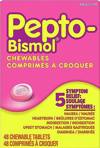 Pepto Bismol Chewables, Upset Stomach Relief, Diarrhea Relief, Heartburn, Nausea, Indigestion, Upset Stomach, Original Flavour, 48 Count