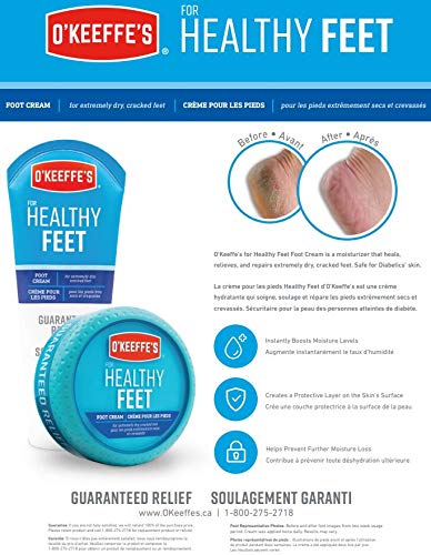 O'Keeffe's Healthy Feet Foot Cream, Healing Moisturizer, Relieves and Repairs Extremely Dry Cracked Feet, Instantly Boosts Moisture Levels, Two 3.2oz/90.7g Jars, (Pack of 2) 108484 White
