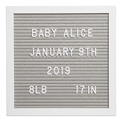 Pearhead 10" x 10" Gray Felt Letterboard Set, Includes 292 White Letters, Perfect Message Board for Home or Rustic Nursery, or use for Baby Announcement