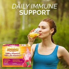 Emergen-C Immune Support Fizzy Drink Mix, A Boost of Vitamins and Minerals, Raspberry, 30 Sachets