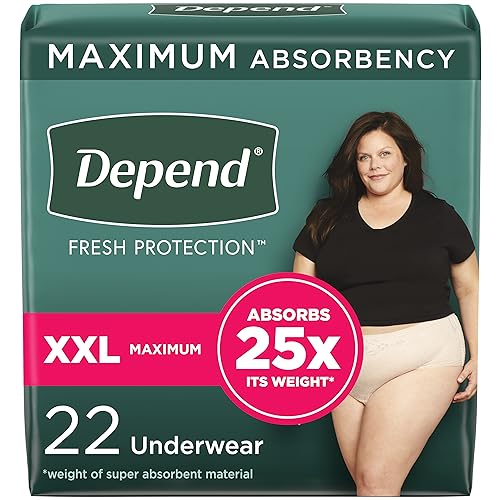 Depend Fresh Protection Adult Incontinence Underwear for Women (Formerly Depend Fit-Flex), Disposable, Maximum, Extra-Extra-Large, Blush, 22 Count