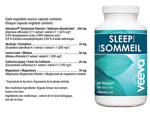 Veeva Sleep Formula 60 Vcaps for Insomnia, nervousness, Restlessness and Mental Stress 60 count