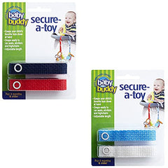 Baby Buddy 4-Count Secure-A-Toy Straps, Navy/Red/Blue/White, 4-Pack