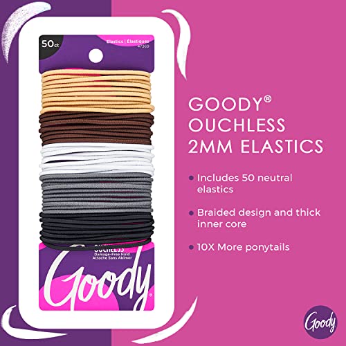 Goody Women's Ouchless 2 mm Elastics, Neutral, 50 Count