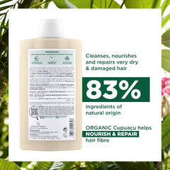 Klorane - Shampoo with Organic Cupuacu Butter - Nourishing & Repairing for Very Dry Damaged Hair - SLS/SLES-Free, Biodegradable - 400ml