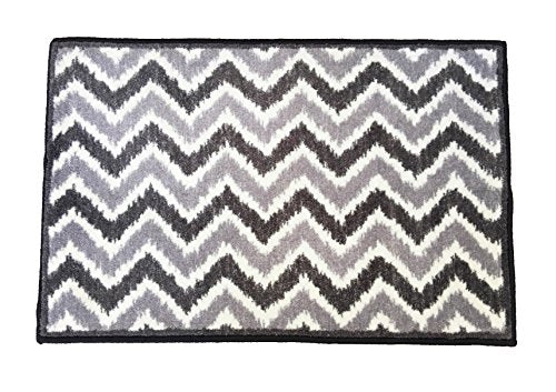 Bacati Mix N Match Ikat Zigzag Nylon High Pile Plush Rug, Grey/Steel, 24" X 36"