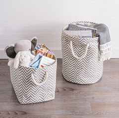 DII Storage Basket or Bin, Collapsible & Convenient Storage Solution for Office, Bedroom, Closet, Toys, Laundry (Large) - Gray Chevron