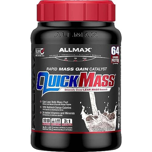 ALLMAX Nutrition - QUICKMASS - NEW SIZE - Weight Gainer & Rapid Gain Catalyst, Cookies & Cream, 3.5 Pound, 3.5 Lb