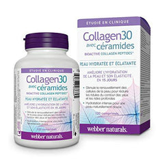 Webber Naturals Collagen30 with Ceramides, Bioactive Collagen Peptides, 120 Tablets, Hydrating Glow, Helps Improve Skin Hydration, Elasticity & Smoothness