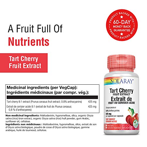 SOLARAY – Tart Cherry Fruit Extract 425mg | Herbal Support | Vegan | Lab Verified | 90 Vegetarian Capsules