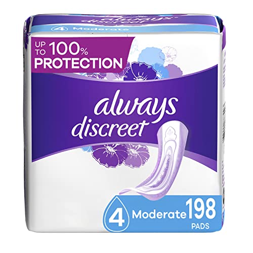 Always Discreet Incontinence Pads for Women, Moderate Absorbency, 198 Count, packaging may vary