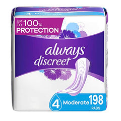 Always Discreet Incontinence Pads for Women, Moderate Absorbency, 198 Count, packaging may vary