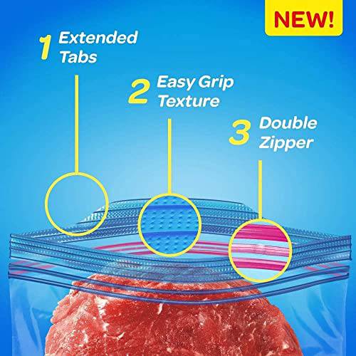 Ziploc Large Food Storage Freezer Bags, Grip 'n Seal Technology for Easier Grip, Open, and Close, 60 Count - Zecoya