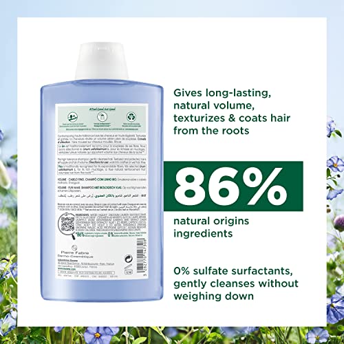 Klorane - Shampoo with Organic Flax - Volume - Fine & flat hair - SLS/SLES-Free - 400ml